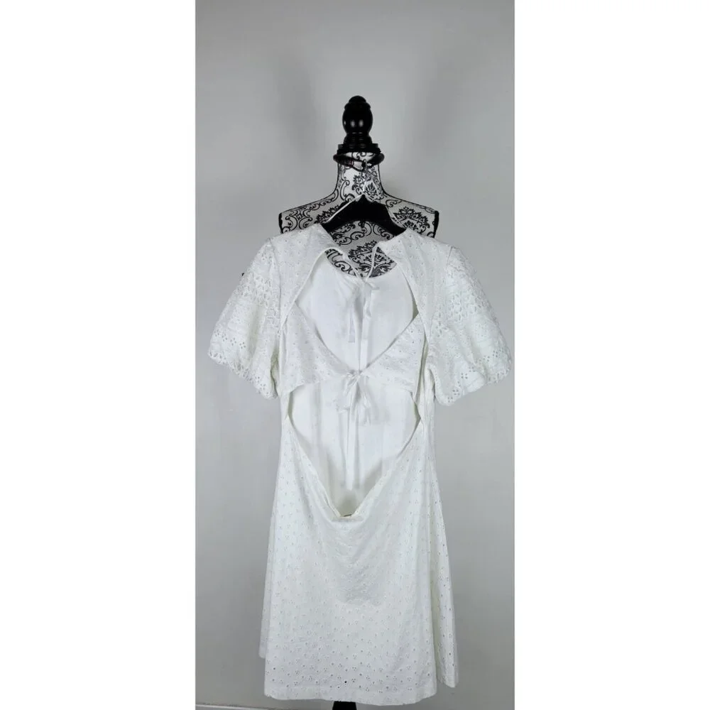 Free People Womens Apricot Rose Mini Dress Puff Sleeve Eyelet White Size XLarge - Picture 6 of 14